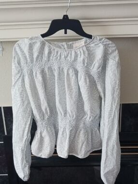 Universal Thread Blue And White Smocked Peplum Blouse